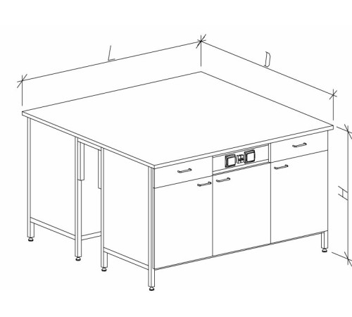 Стол-тумба островной на основе столов-тумб металлических с дверками, ящиками и розетками 1500 СТОк-М с/я.р.