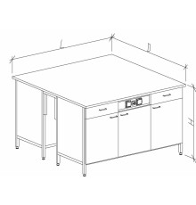 Стол-тумба островной на основе столов-тумб металлических с дверками, ящиками и розетками 1200 СТОдб-М с/я.р.